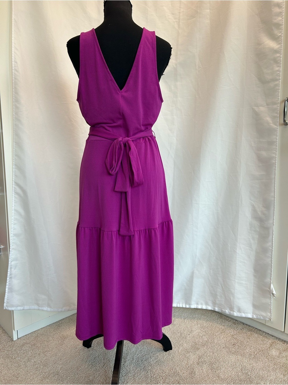 Banana Republic Petite Magenta Purple Sleeveless Midi Dress Tie Waist Sz M NWOT - Picture 5 of 13
